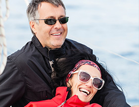 Couple sailing on the Waikato 