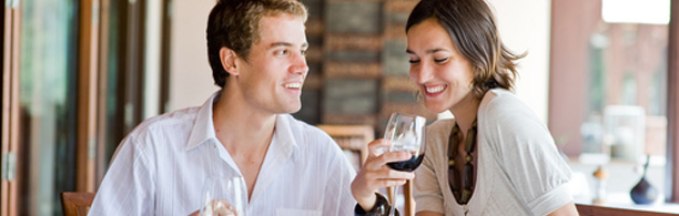 Woman with interesting necklace on a first date