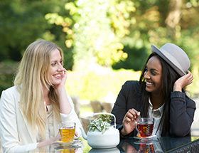 Lesbian couple on a coffee date